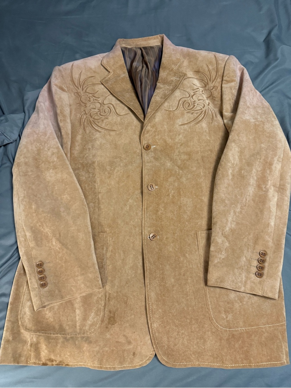 Venezzi Western Corduroy Blazer Jacket XXL Tan Embroidered Country Clubwear